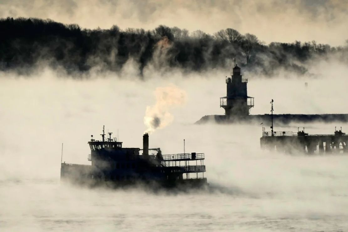 Sea smoke rises from the Atlantic Ocean off the coast of South Portland, Maine, in February 2023. The morning temperature was around -23 degrees Celsius. Credit: Robert F. BUKATI/AP.