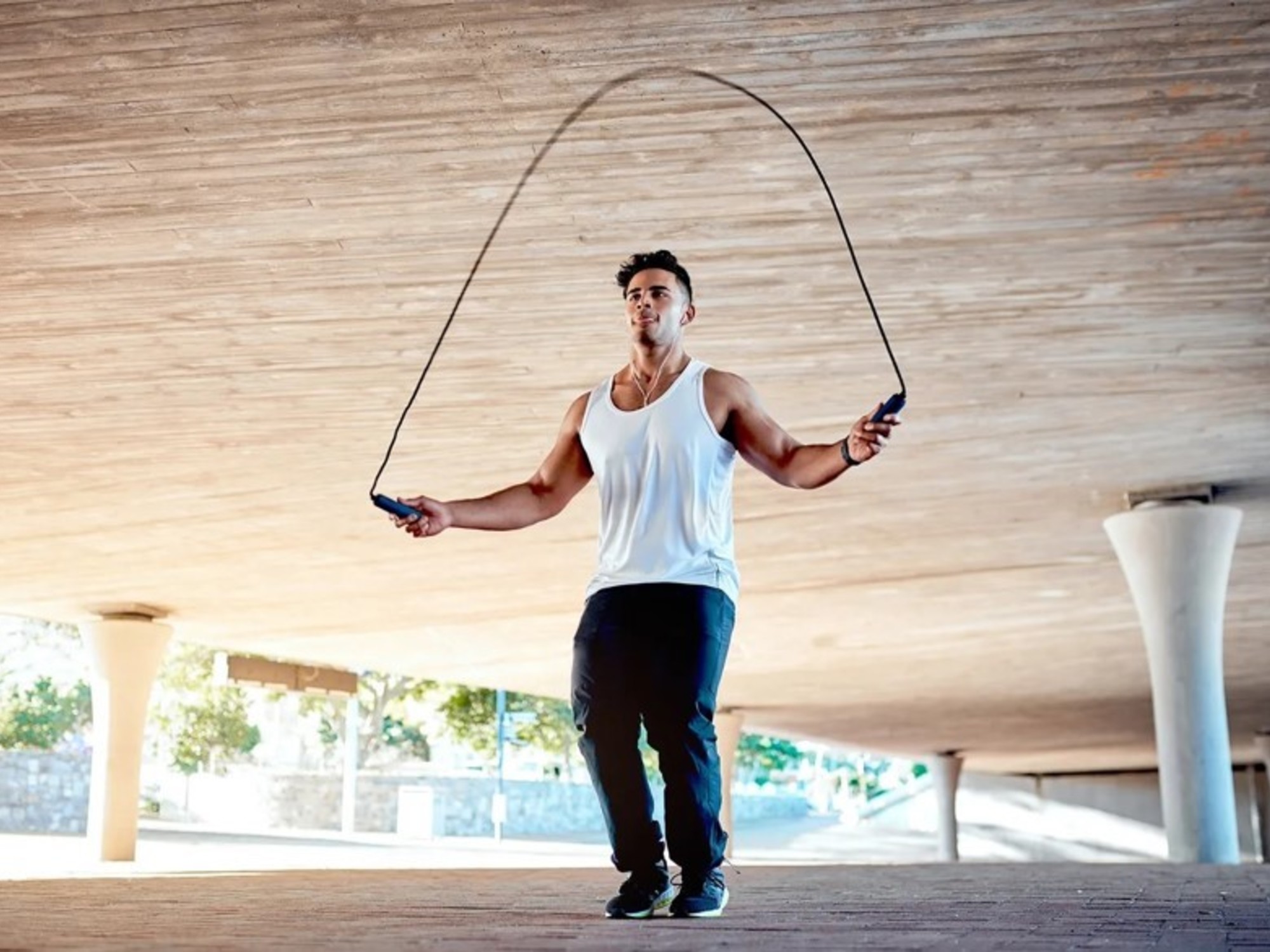 Jumping rope is one of the exercises used for intense HIIT intervals.