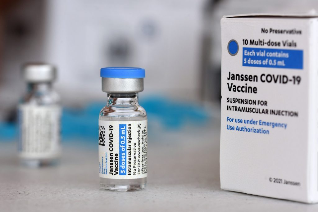 Johnson & Johnson COVID-19 vial and box seen at a