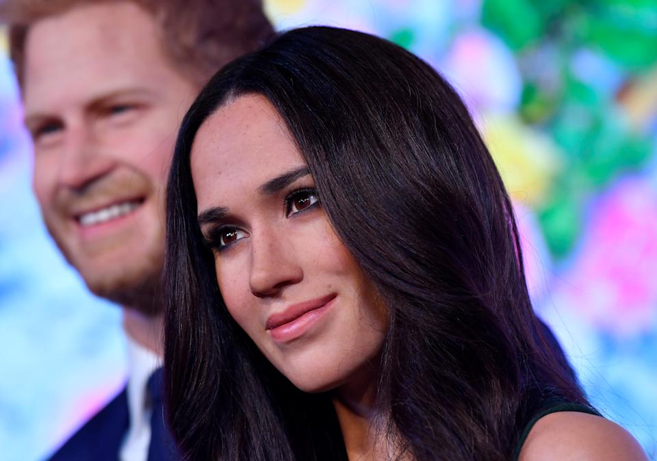 Wax models of British Prince Harry and his fiancée Meghan Markle are on display at Madame Tussauds in London, May 9, 2018. REUTERS / Toby Melville