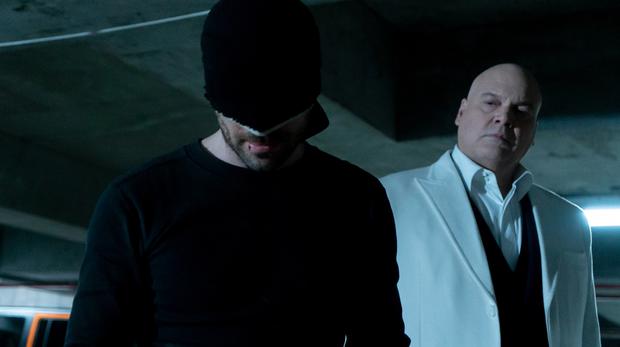 Vincent Donofrio, in a white suit, as Wilson Fisk "Darville".  (Photo: Netflix)