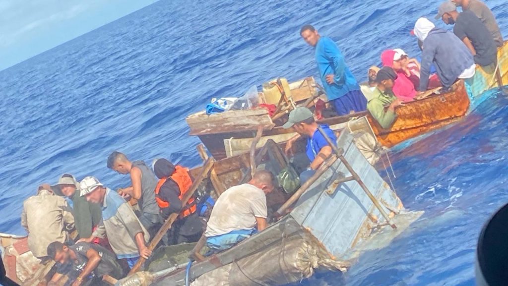 With rubber bullets, the Cuban Coast Guard returns a migrant boat off the coast of Baracoa.