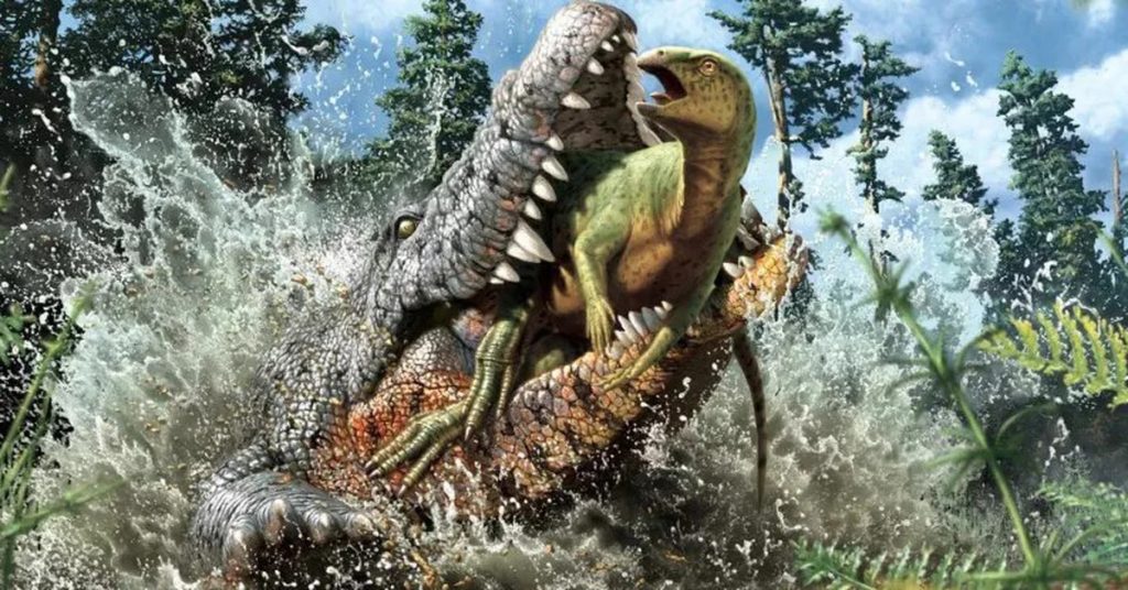 A huge crocodile was discovered with the remains of a dinosaur in its stomach