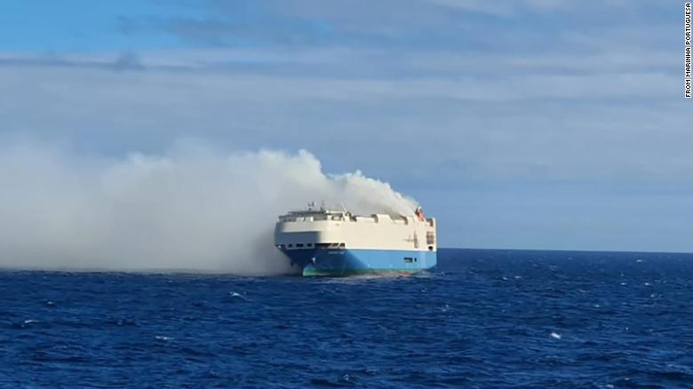 The Felicity Ace, a ship full of luxury cars, was shown stranded in the middle of the Atlantic Ocean on February 17.