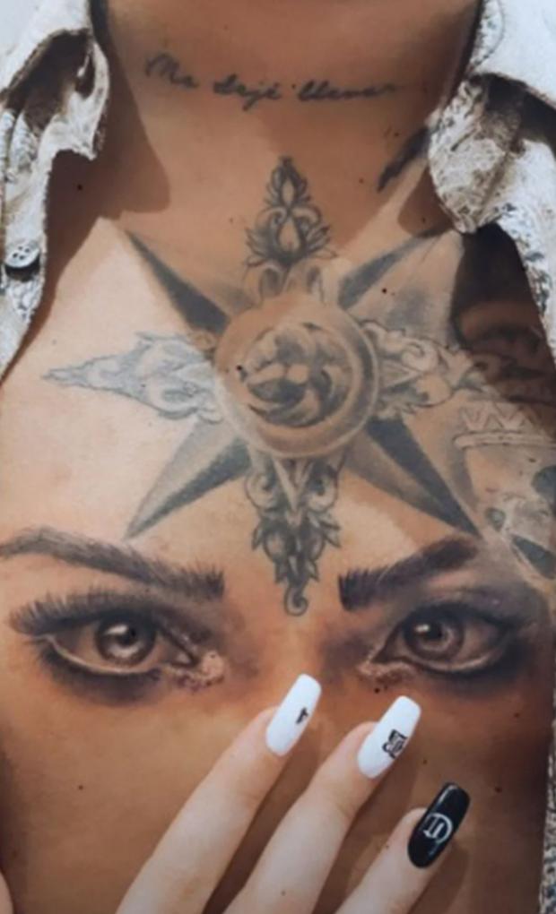 Belinda's hand tattooed on her eyes on Nodal's body (Image: Belinda/Instagram)