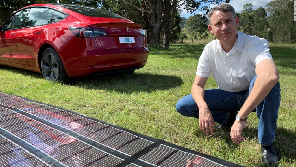 Solar panels tested on a Tesla car