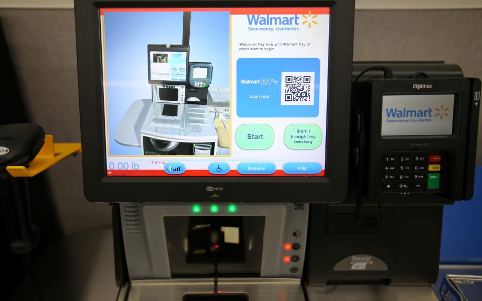 A self-checkout kiosk is displayed at the new Walmart Super Center prior to its opening in Compton, California, US, January 10, 2017. REUTERS/Mike Blake