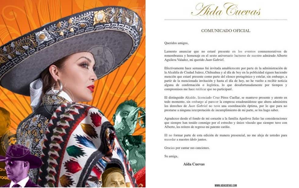 Aida Cuevas excludes participation in the tribute to Juan Gabriel