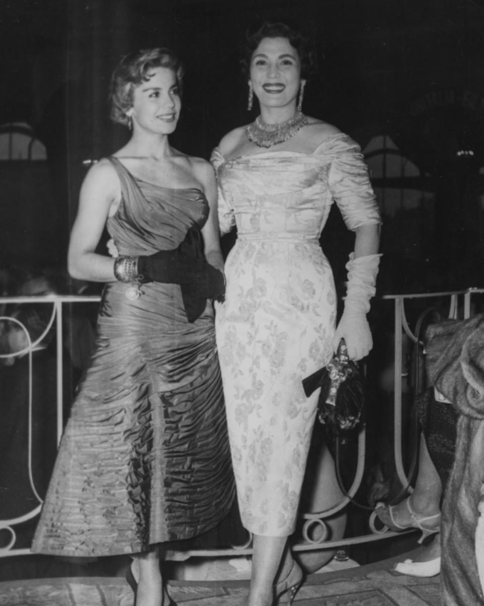 Actresses Lilia Prado and Tahia Carioca wear evening dresses while attending the Cannes Film Festival, France, May 1, 1956. (Photo by Keystone/Hulton Archive/Getty Images)
