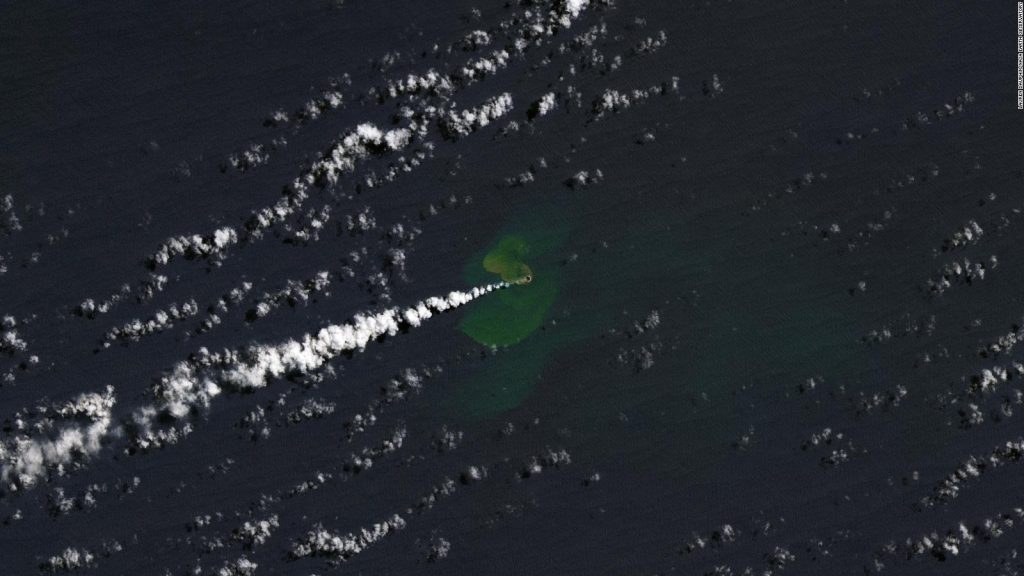 An island appears in the Pacific Ocean after an underwater volcano erupts