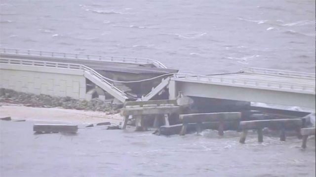 A collapsed bridge in Lee County