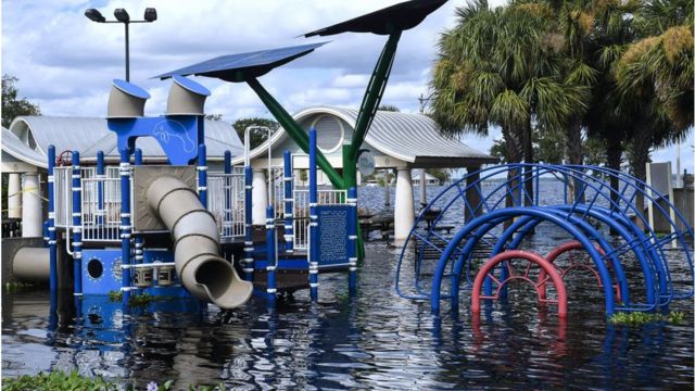 A flooded playground.
