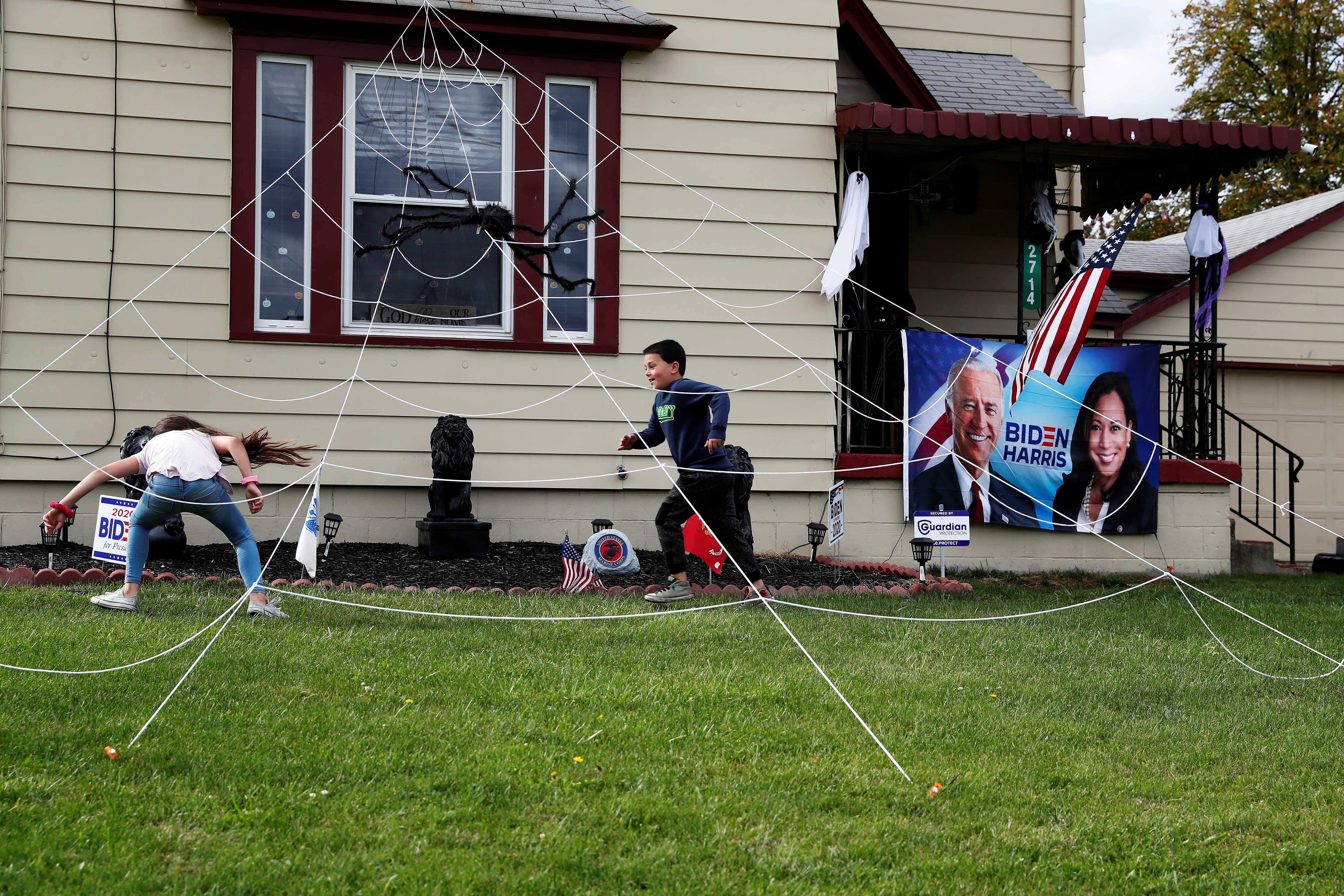 Some homes mix Halloween decorations with political messages