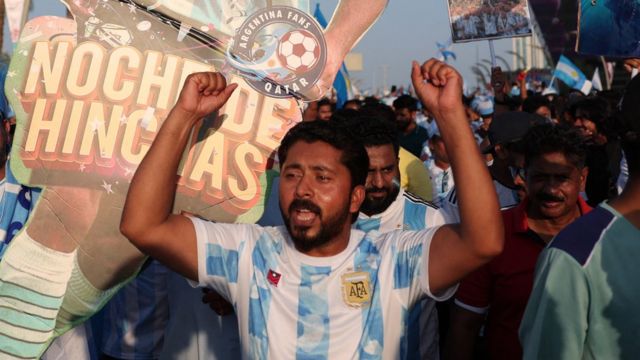 Fans supporting Argentina in Doha, Qatar
