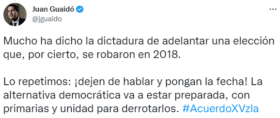 Juan Guaido's tweet in which he emphasizes the importance of the 2024 presidential election (Twitter: @jguaido)