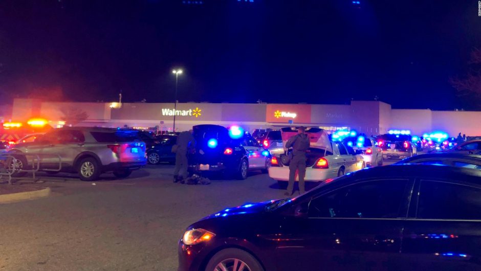 Police respond to a shooting at a Walmart in Chesapeake, Virginia, Tuesday night.